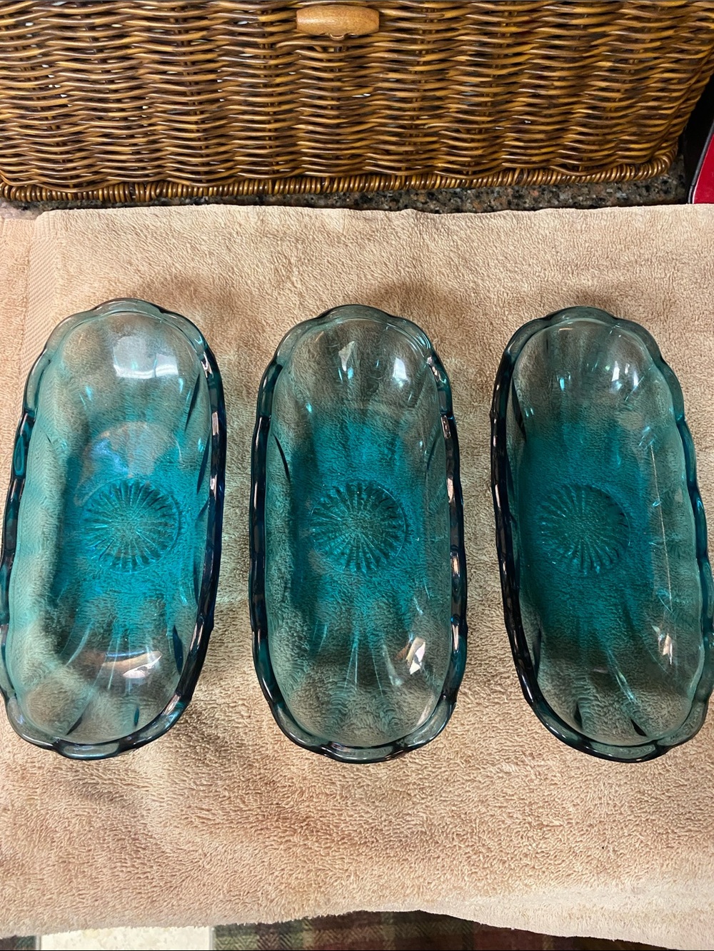 Set of 3 Vintage Anchor Hocking Blue Ice Banana Split Boats